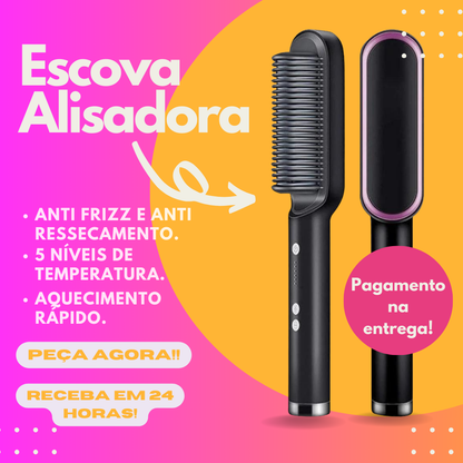 Escova Alisadora 5 em 1 | Alisa, Seca, Hidrata, Modela e Anti-Frizz | Bivolt