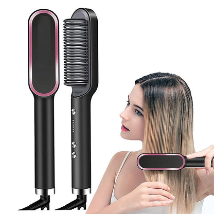 Escova Alisadora 5 em 1 | Alisa, Seca, Hidrata, Modela e Anti-Frizz | Bivolt